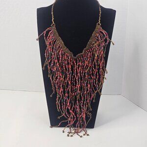 Brick Multicolor Waterfall Necklace Handcrafted Seeded